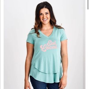 Sold out Eat Local V-Neck Tee - Small / Robin Egg Blue